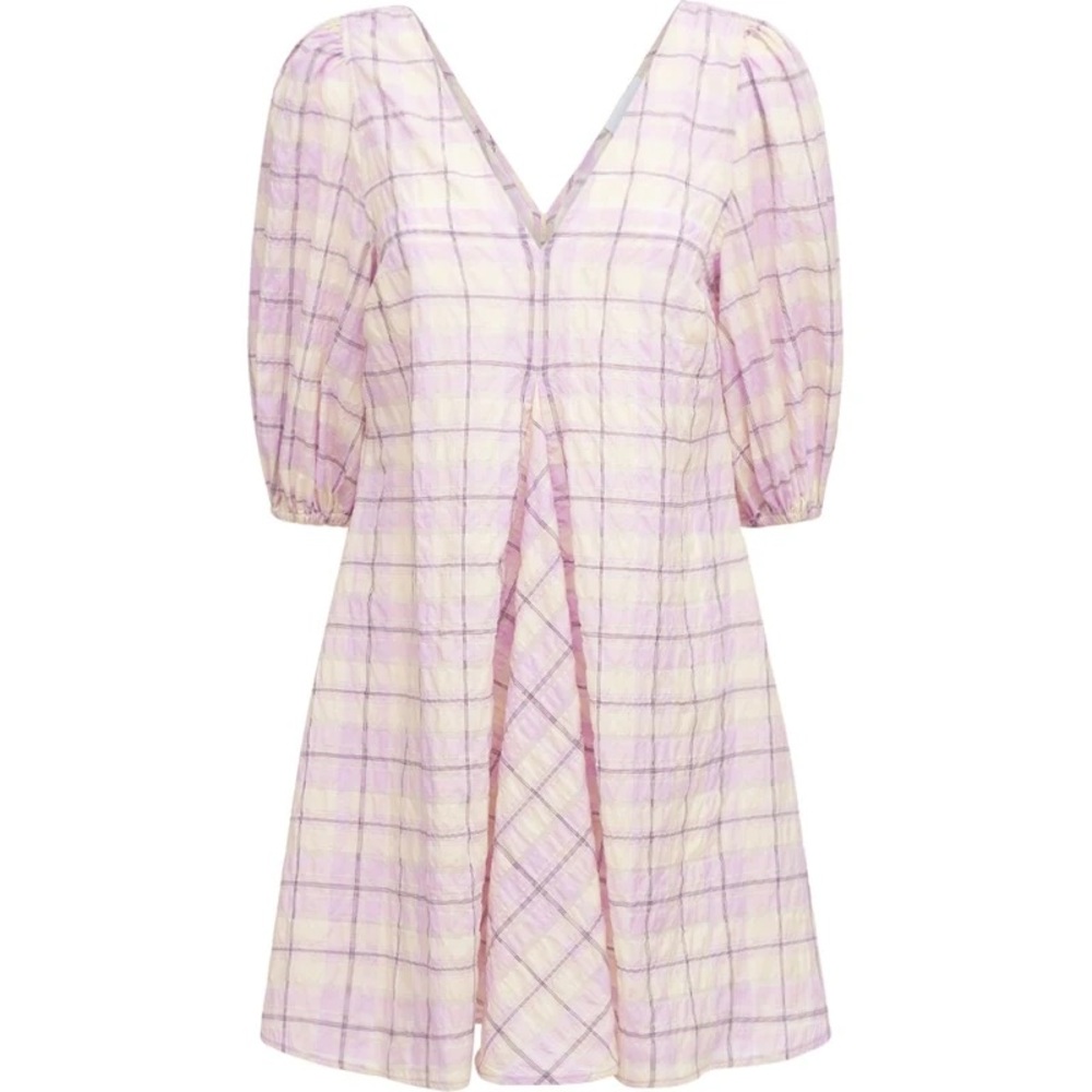 GANNI Plaid Dress Puff Sleeve size 38